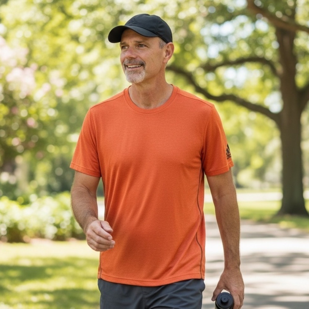 Adidas Climalite Mens Large Orange Heathered Short Sleeve‎ Training Tee AA-029
